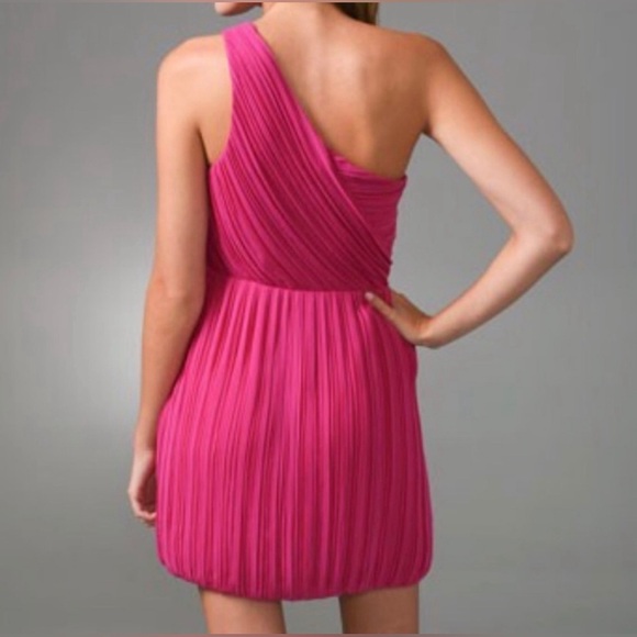 Theory Taliana Georgette Dress Rubellite Pink One Shoulder Bubble Hem Women’s 8 - Picture 2 of 8